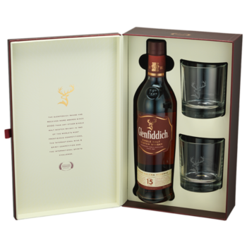 Виски Glenfiddich 15 лет 0,75 л в подарочной упаковке + 2 стакана