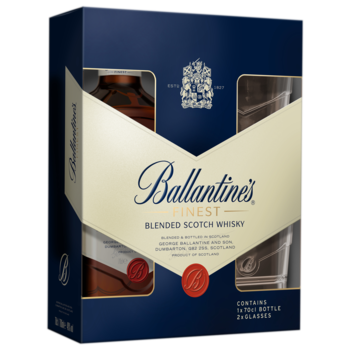 Виски Ballantine's Finest 0,7 л в подарочной упаковке + 2 стакана